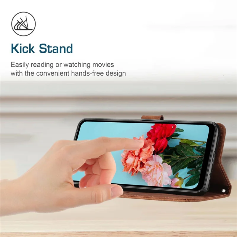 For Google Pixel 7a PU Leather Lines Imprinted Phone Case Wallet Stand Magnetic Flip Cover - Brown