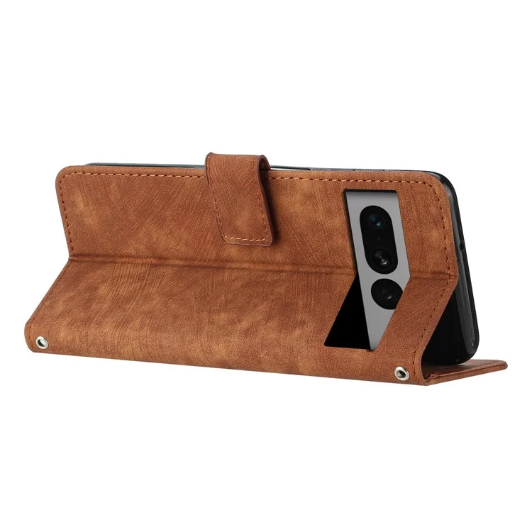 Per Google Pixel 7 Pro 5G Skin-touch Phone Case Lines Imprint Leather Wallet Protective Cover with Stand - Marrone