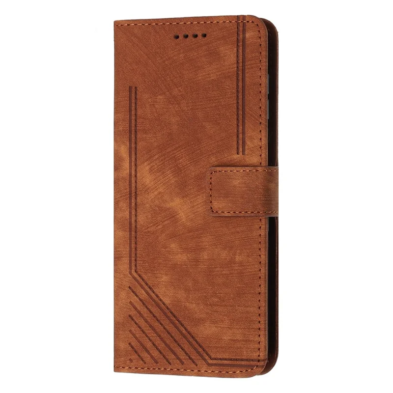 For Sony Xperia 5 IV 5G Lines Imprinted Anti-drop Phone Case Flip Stand Skin-touch Leather Wallet Shell - Brown