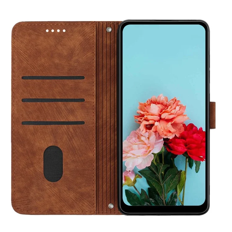 Для Sony Xperia Ace III Чехол-книжка из PU-кожи с линиями, с подставкой и плечевым ремнем - Brown