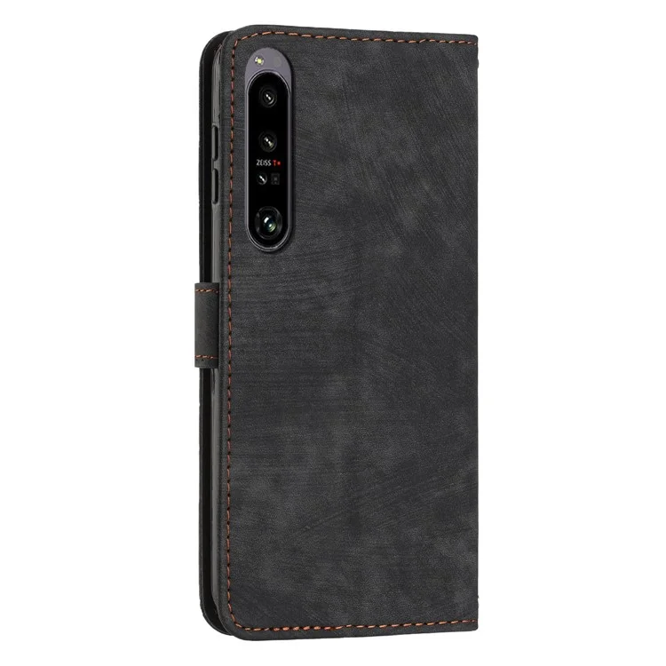 Per Sony Xperia 1 V 2023 Lines Imprint Leather Wallet Anti-drop Shell Skin-touch Flip Stand Mobile Case - Nero