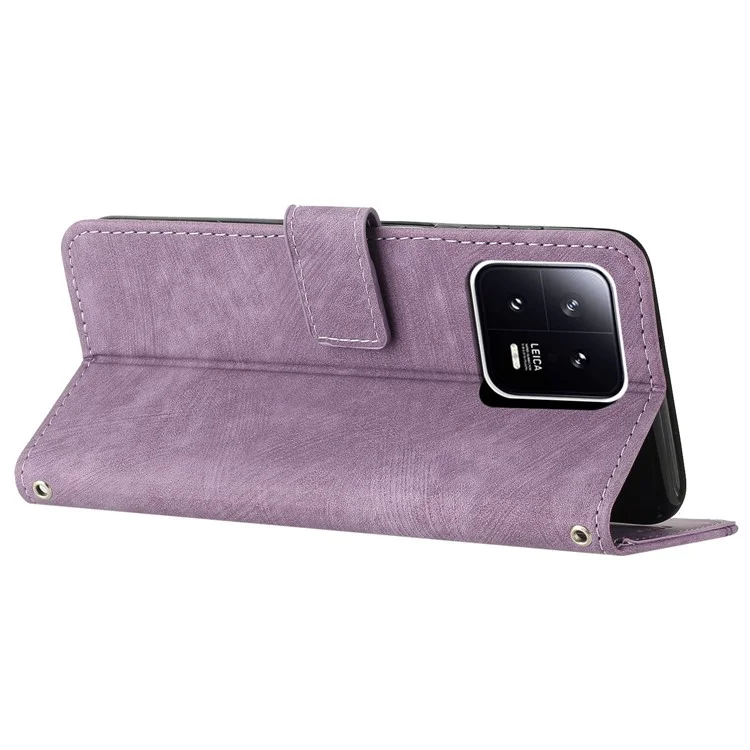 Étui portefeuille en cuir PU pour Xiaomi 13 5G, étui de téléphone à support avec lanière d'épaule - violet