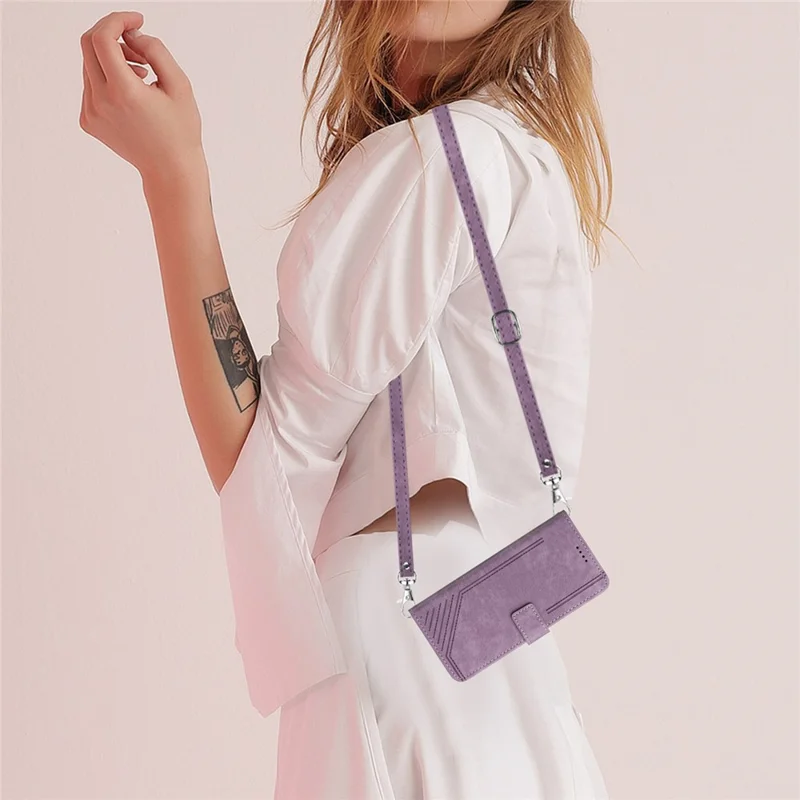 Étui portefeuille en cuir PU pour Xiaomi 13 5G, étui de téléphone à support avec lanière d'épaule - violet