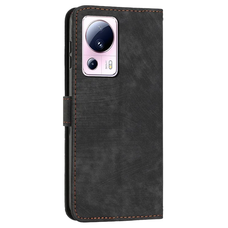 For Xiaomi 13 Lite / Civi 2 5G Wallet Case Skin-touch PU Leather Lines Imprinted Stand Flip Phone Cover - Black