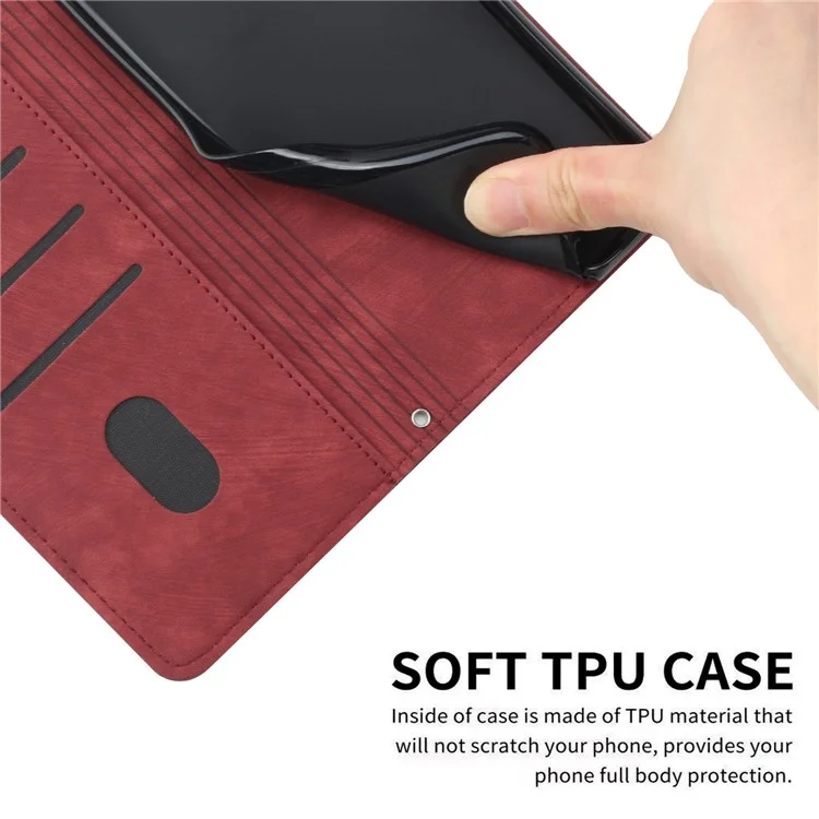 For Xiaomi 13 Pro 5G Skin-touch Wallet Phone Case PU Leather Stand Lines Imprinted Flip Cover - Red