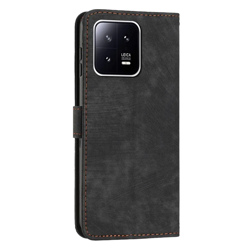 Для Xiaomi 13 Pro 5G Lines Imprinted Phone Case Skin-touch Leather Wallet Stand Shockproof Cover - Black