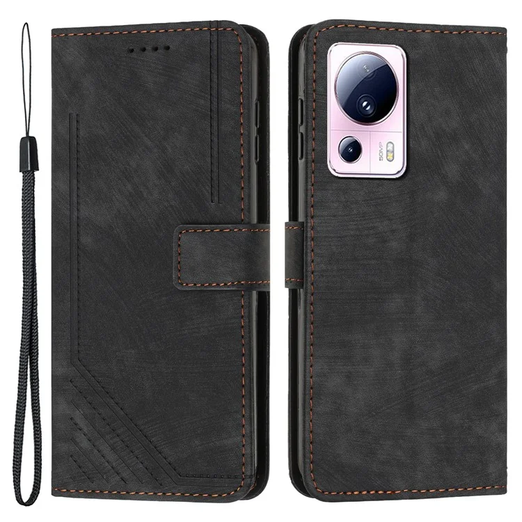 Für Xiaomi 13 Lite / Civi 2 5G Skin-touch Ledertasche mit Linienprägung, Klapphülle, Standfunktion - Schwarz