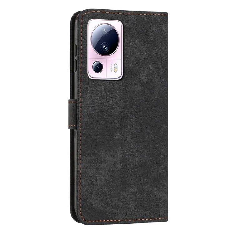 Für Xiaomi 13 Lite / Civi 2 5G Skin-touch Ledertasche mit Linienprägung, Klapphülle, Standfunktion - Schwarz