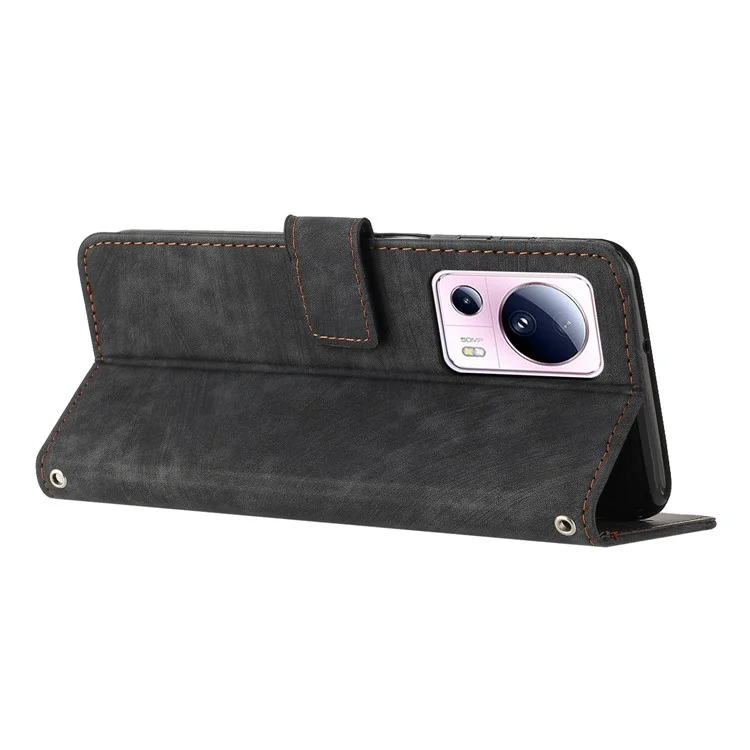 Für Xiaomi 13 Lite / Civi 2 5G Skin-touch Ledertasche mit Linienprägung, Klapphülle, Standfunktion - Schwarz