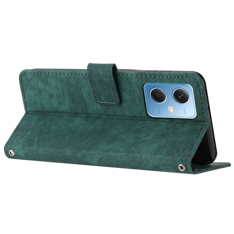 Leather Phone Case for Xiaomi Redmi Note 12 5G (China) / (India) / (Global) / Poco X5 5G , Stand Lines Imprinted Wallet Flip Cover - Green
