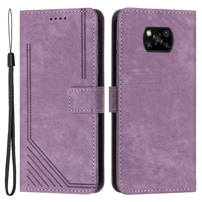 Per Xiaomi Poco X3 NFC / X3 / X3 Pro Skin-touch Lines Principied Telefon Case Flip State Coperchio in Pelle - Viola