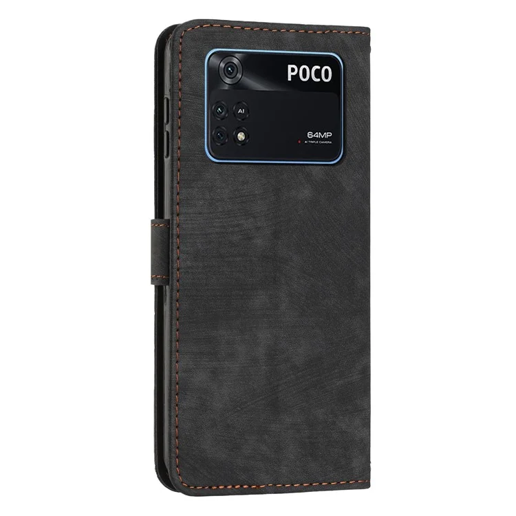 Per Xiaomi Poco M4 Pro 4G Linee Impresse Custodia per Telefono Pelle Touch-skin Portafoglio Custodia per Telefono con Supporto - Nero
