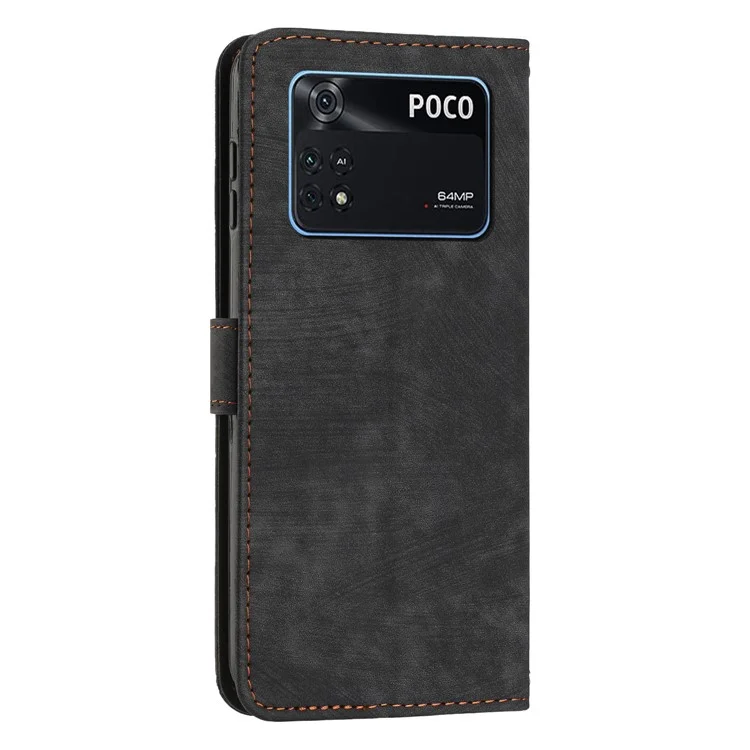 Per Xiaomi Poco M4 Pro 4G Custodia Portafoglio in Pelle PU con Righe Impresse, Chiusura a Libro, Antiurto - Nero