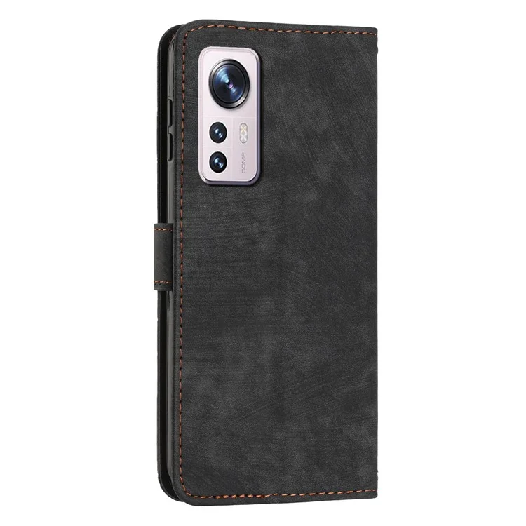 Xiaomi 12 Lite 5G Skin-touch Lines Imprint Phone Case Leather Wallet Flip Stand Mobile Cover - Schwarz
