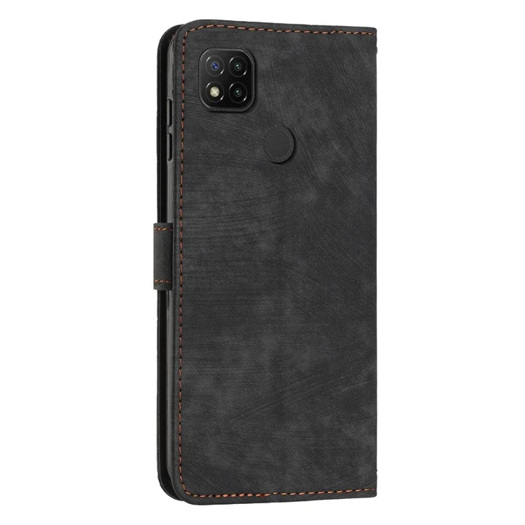 Pour Xiaomi Poco C31 / Redmi 10A / 9C / 9C NFC Lignes Impriment Étui de Téléphone en Cuir Portefeuille Support Anti-chute - Noir