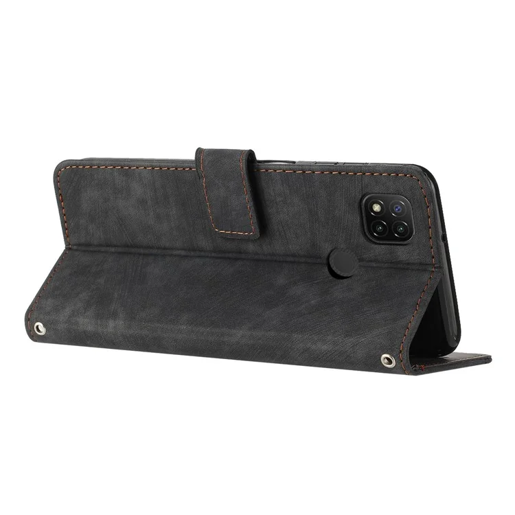 Pour Xiaomi Poco C31 / Redmi 10A / 9C / 9C NFC Lignes Impriment Étui de Téléphone en Cuir Portefeuille Support Anti-chute - Noir