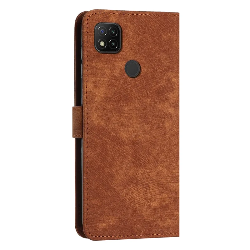 Pour Xiaomi Poco C31 / Redmi 10A / 9C / 9C NFC Lignes Empreinte Étui Portefeuille en Cuir avec Support Anti-chute - Marron