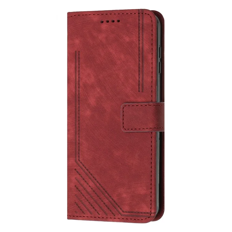 Чехол-бумажник для Xiaomi Poco C31 / Redmi 10A / 9C / 9C NFC с линейным тиснением, кожаный, с подставкой, противоударный - красный
