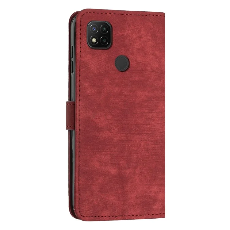 Чехол-бумажник для Xiaomi Poco C31 / Redmi 10A / 9C / 9C NFC с линейным тиснением, кожаный, с подставкой, противоударный - красный