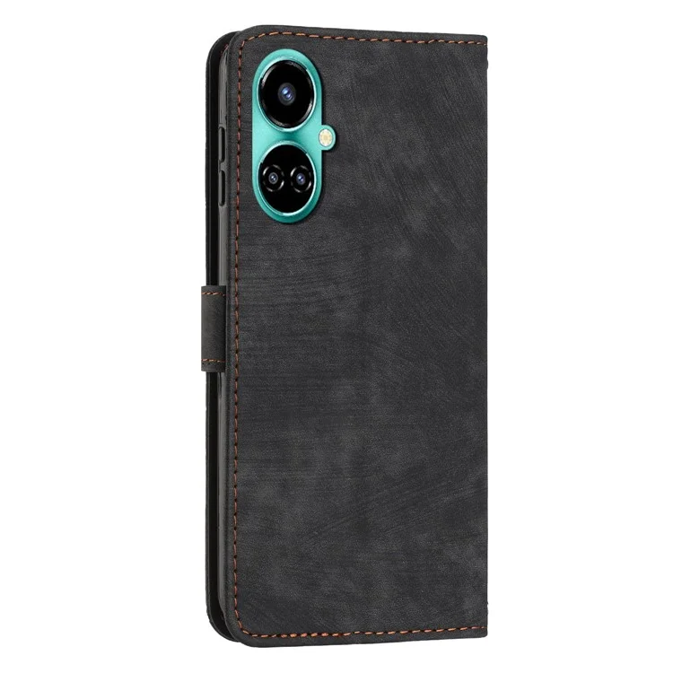 PU Leather Folio Flip Case for TECNO Camon 19 4G / 19 Pro 4G / 5G, Linhas Impressas Carteira Stand Capa de Telefone - Preto