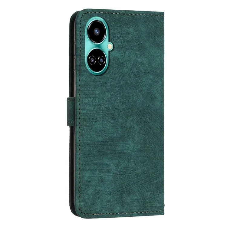 PU Leather Folio Flip Case for TECNO Camon 19 4G / 19 Pro 4G / 5G , Lines Imprinted Stand Wallet Phone Cover - Green