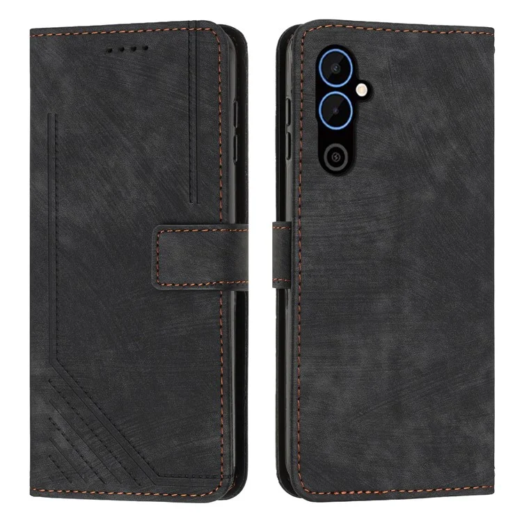 Pour TECNO Pova 4 4G Étui de téléphone portable en cuir PU à rabat avec lignes imprimées, support, portefeuille, protection tactile - Noir