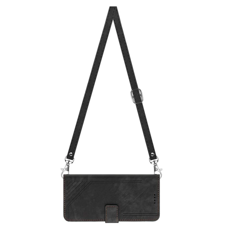 Pour TECNO Pova 4 4G Étui de téléphone portable en cuir PU à rabat avec lignes imprimées, support, portefeuille, protection tactile - Noir