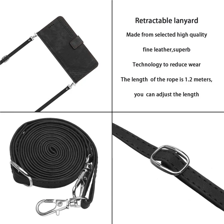Pour TECNO Pova 4 4G Étui de téléphone portable en cuir PU à rabat avec lignes imprimées, support, portefeuille, protection tactile - Noir
