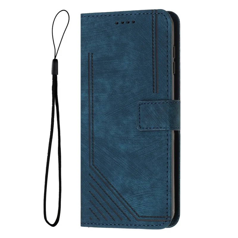 For TECNO Pova 4 4G PU Leather Flip Cell Phone Case Lines Imprinted Stand Wallet Skin-Touch Protective Cover - Sapphire