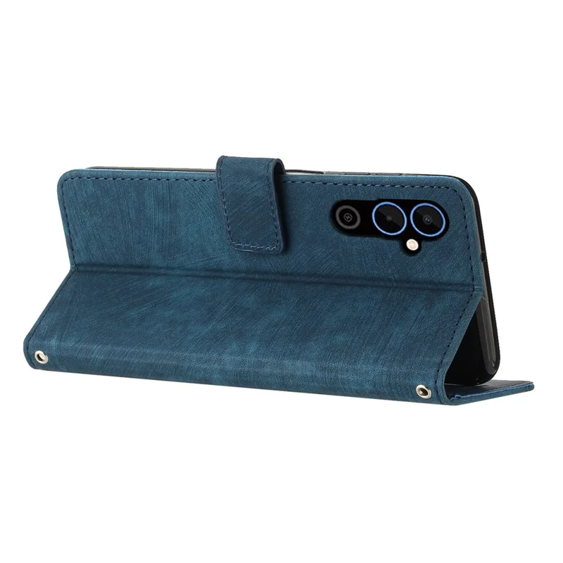 For TECNO Pova 4 4G PU Leather Flip Cell Phone Case Lines Imprinted Stand Wallet Skin-Touch Protective Cover - Sapphire