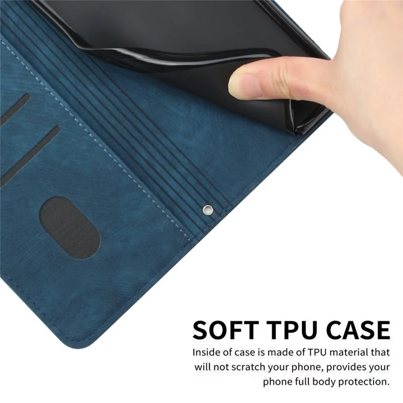 For TECNO Pova 4 4G PU Leather Flip Cell Phone Case Lines Imprinted Stand Wallet Skin-Touch Protective Cover - Sapphire