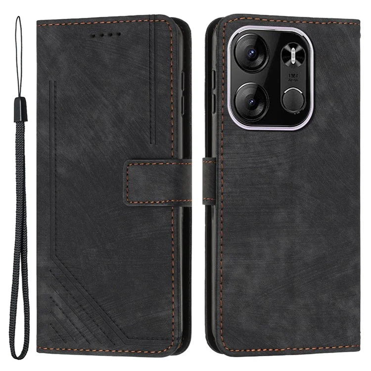 Para TECNO Spark Go 2023 4G / Pop 7 Pro 4G / Infinix Ismart 7 4G X6515 Funda de Cuero Tipo Billetera con Líneas Estampadas y Soporte - Negro