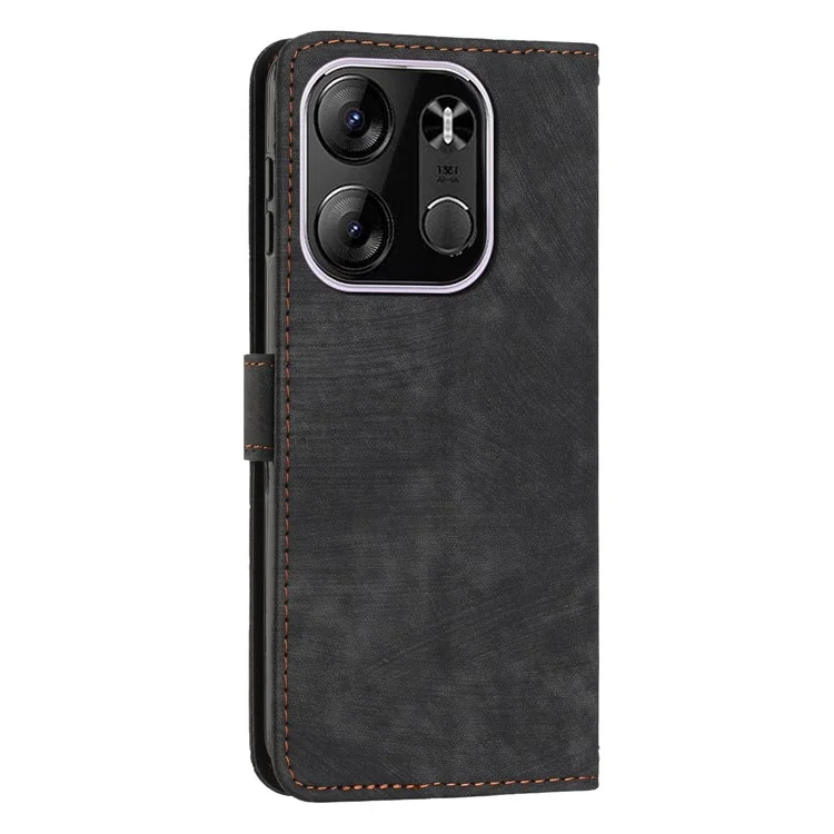Para TECNO Spark Go 2023 4G / Pop 7 Pro 4G / Infinix Ismart 7 4G X6515 Funda de Cuero Tipo Billetera con Líneas Estampadas y Soporte - Negro
