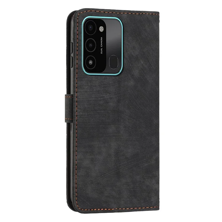 Для TECNO Spark Go 2022 / 8C 4G Skin-Touch Wallet Flip Cover Lines Imprinted Stand Phone Leather Case - Black
