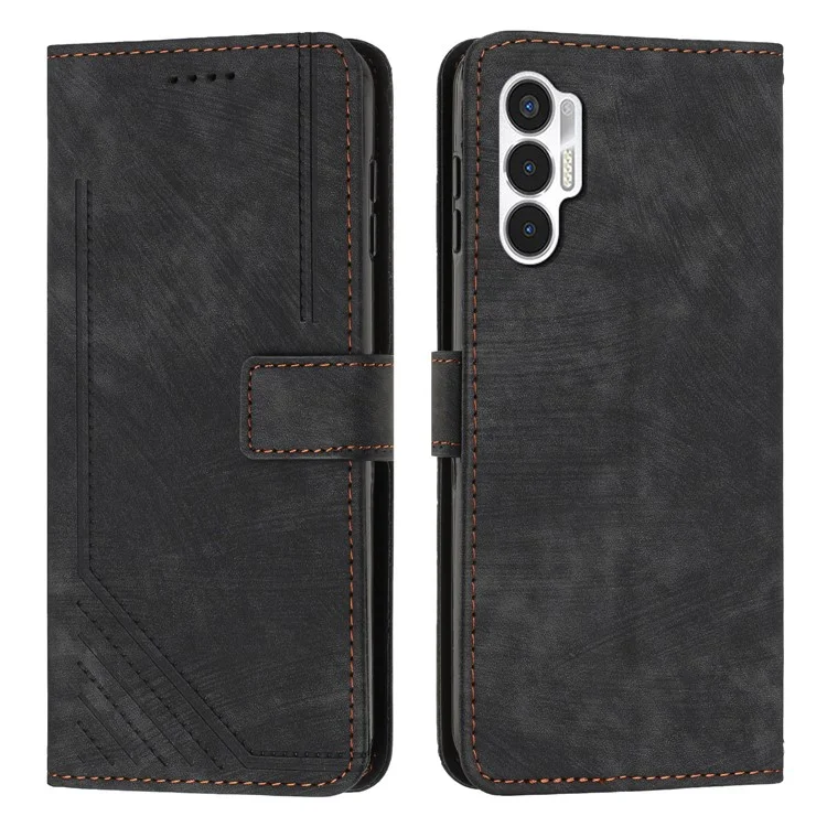 Para TECNO Pova 3 4G Flip PU Leather Phone Case Wallet Lines Imprinted Stand Protective Cover - Preto