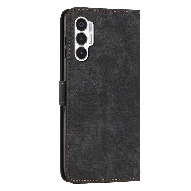Para TECNO Pova 3 4G Flip PU Leather Phone Case Wallet Lines Imprinted Stand Protective Cover - Preto