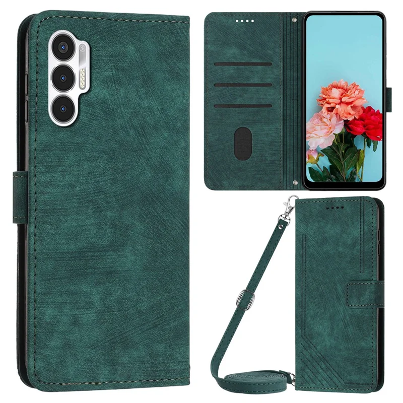 For TECNO Pova 3 4G Flip PU Leather Phone Case Wallet Lines Imprinted Stand Protective Cover - Green
