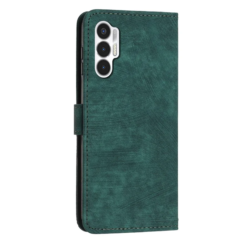 For TECNO Pova 3 4G Flip PU Leather Phone Case Wallet Lines Imprinted Stand Protective Cover - Green