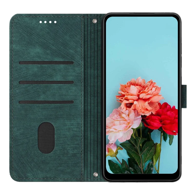 For TECNO Pova 3 4G Flip PU Leather Phone Case Wallet Lines Imprinted Stand Protective Cover - Green