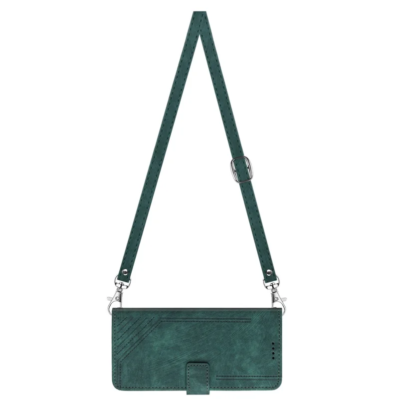 For TECNO Pova 3 4G Flip PU Leather Phone Case Wallet Lines Imprinted Stand Protective Cover - Green