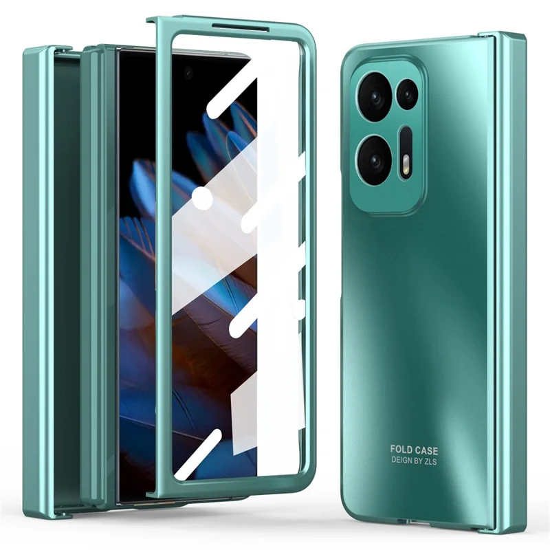 Hard PC Phone Case for Oppo Find N2 5G Shockproof Phone Shell with Screen Protector - Green