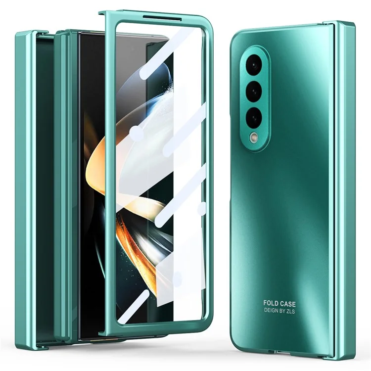 For Samsung Galaxy Z Fold3 5G Hinge Protection Slim Case Hard PC Protective Phone Cover with Built-in Screen Protector - Green