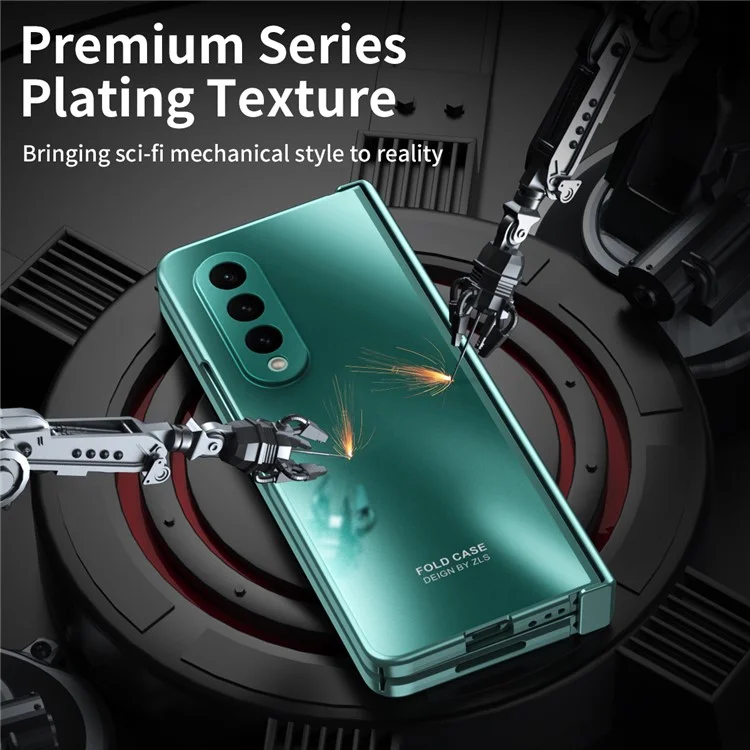 For Samsung Galaxy Z Fold3 5G Hinge Protection Slim Case Hard PC Protective Phone Cover with Built-in Screen Protector - Green
