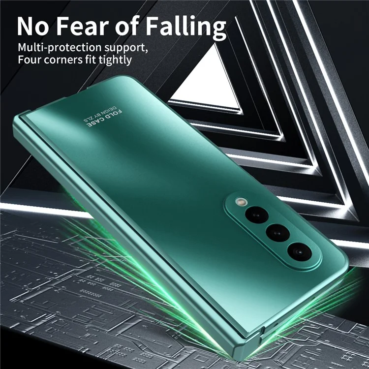 For Samsung Galaxy Z Fold3 5G Hinge Protection Slim Case Hard PC Protective Phone Cover with Built-in Screen Protector - Green
