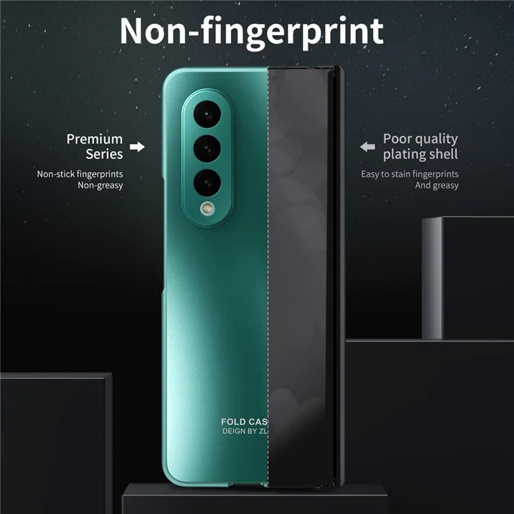 For Samsung Galaxy Z Fold3 5G Hinge Protection Slim Case Hard PC Protective Phone Cover with Built-in Screen Protector - Green