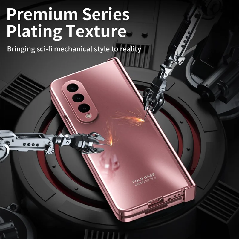 For Samsung Galaxy Z Fold3 5G Hinge Protection Slim Case Hard PC Protective Phone Cover with Built-in Screen Protector - Rose Gold