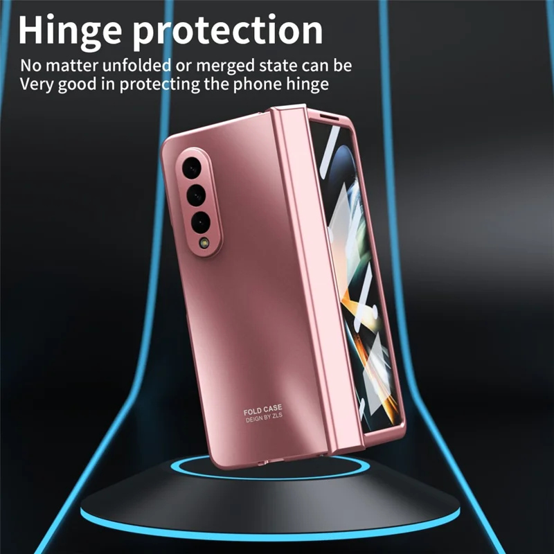 For Samsung Galaxy Z Fold3 5G Hinge Protection Slim Case Hard PC Protective Phone Cover with Built-in Screen Protector - Rose Gold