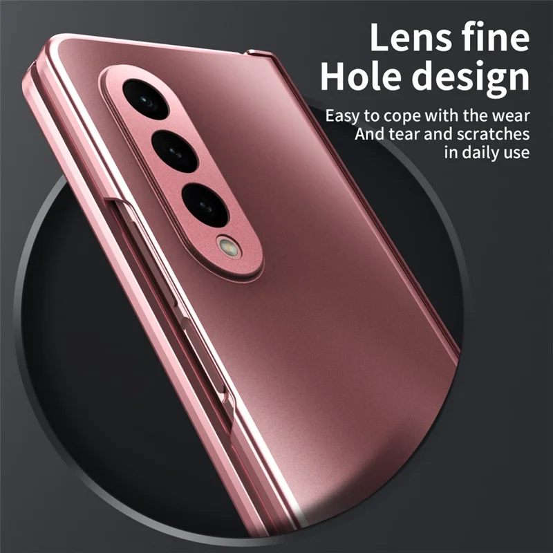 For Samsung Galaxy Z Fold3 5G Hinge Protection Slim Case Hard PC Protective Phone Cover with Built-in Screen Protector - Rose Gold