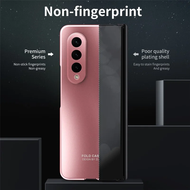 For Samsung Galaxy Z Fold3 5G Hinge Protection Slim Case Hard PC Protective Phone Cover with Built-in Screen Protector - Rose Gold