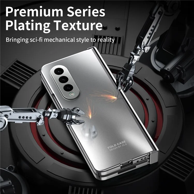 For Samsung Galaxy Z Fold3 5G Hinge Protection Slim Case Hard PC Protective Phone Cover with Built-in Screen Protector - Silver